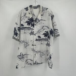 Royal Creations Hawaiian Shirt Mens XL Map Palm Tree Aloha Button Made in Hawaii
